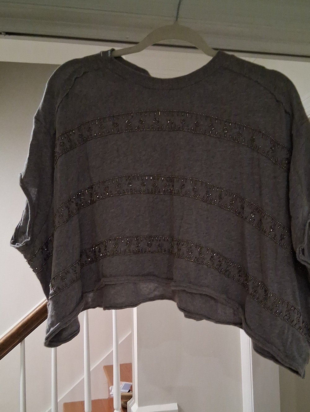 We The Free Gray Short-Sleeve Embellished Sweatshirt